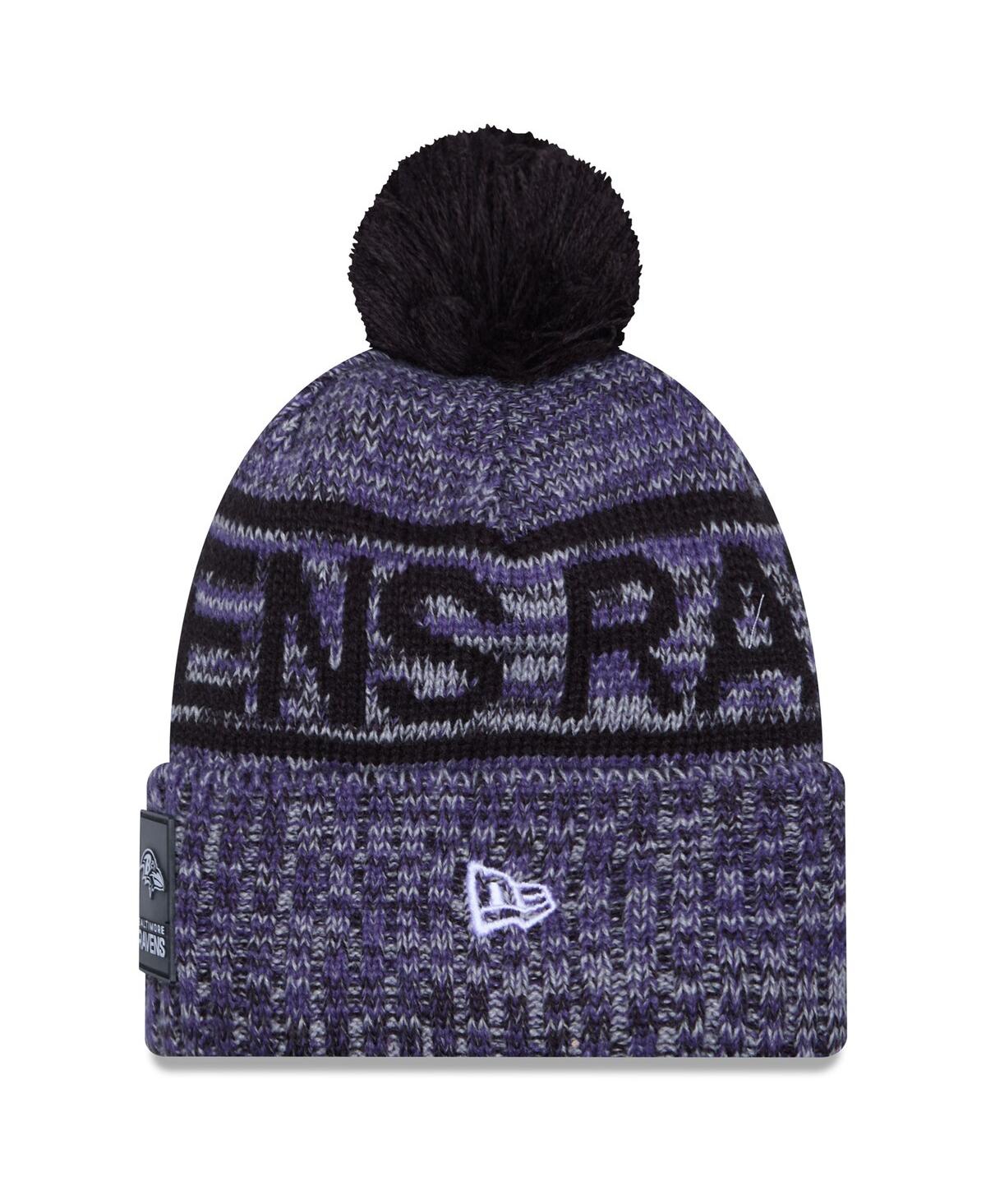 New Era Men's Purple Baltimore Ravens 2025 Sideline Cold Weather Cuffed Pom with Knit Hat