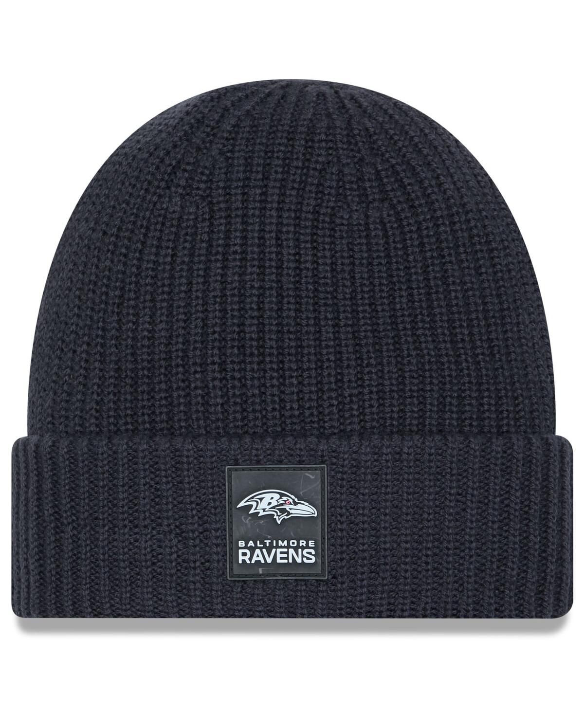 Мужская вязаная шапка с манжетами для холодной погоды Baltimore Ravens 2025 цвета древесного угля