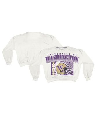 Pressbox - Women's White Washington Huskies Oversized Janice Retro Waist-Length Sweatshirt