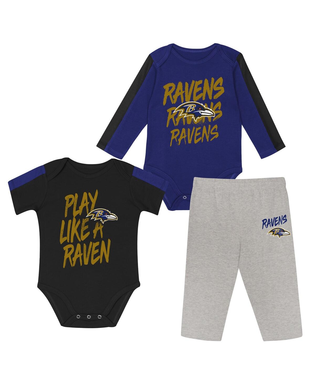 Outerstuff Baby Boys And Girls 3-piece Baltimore Ravens Double Down Bodysuits And Pants Set In Multi