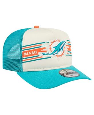 Men's Cream/Aqua Miami Dolphins Banner A-Frame 9FIFTY Trucker Snapback Hat