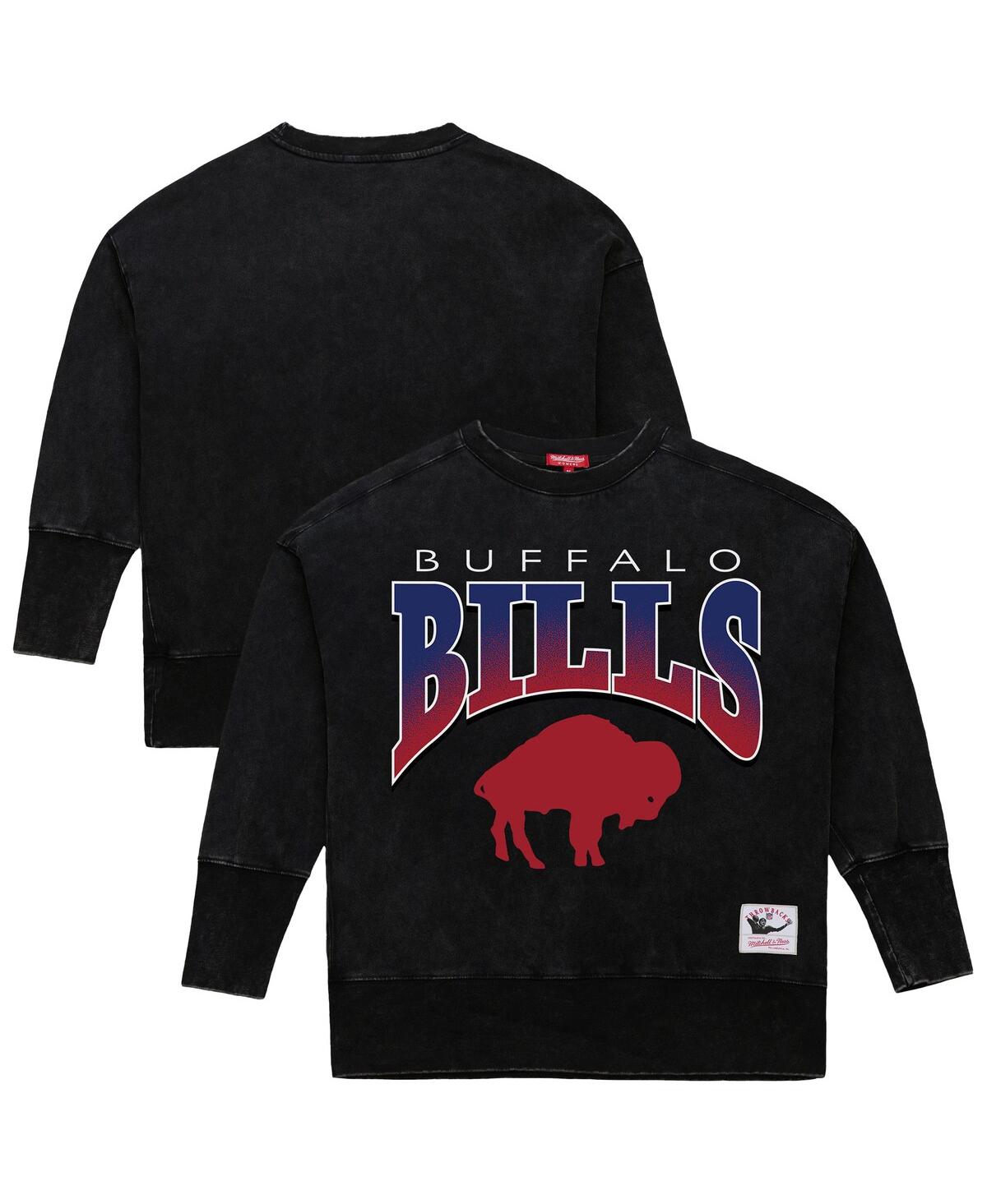Mitchell & Ness Women's Black Buffalo Bills Delineate Mineral Wash Crewneck Sweatshirt