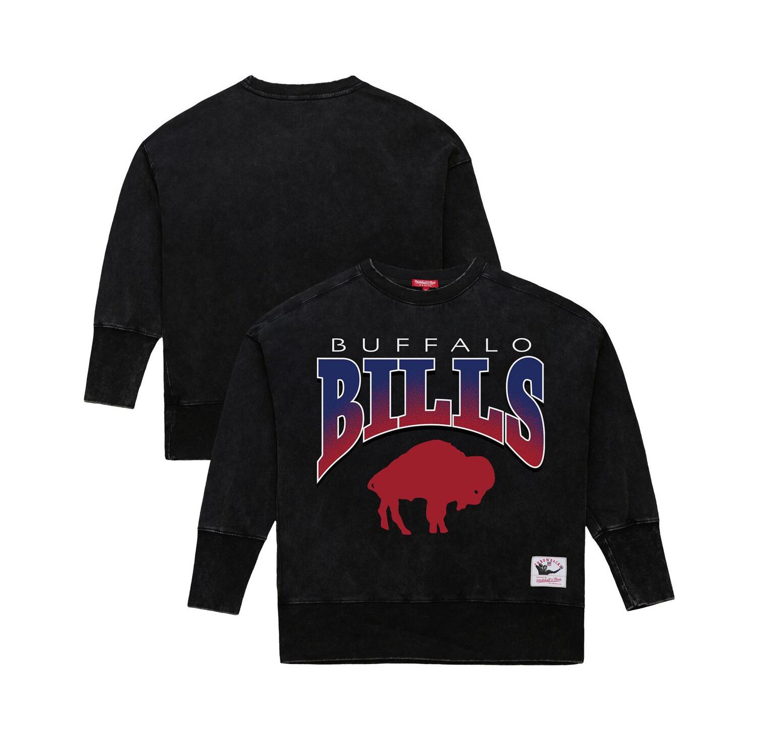 Women's Black Buffalo Bills Delineate Mineral Wash Crewneck Sweatshirt