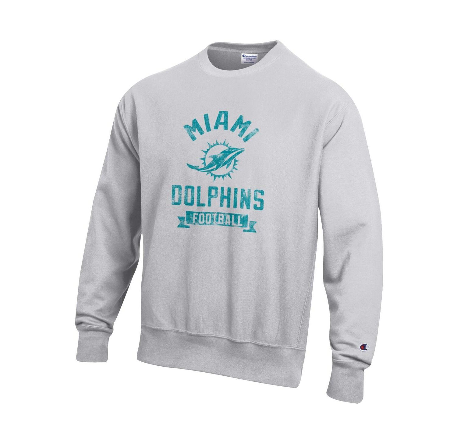 Men's Heather Gray Miami Dolphins Reverse Weave Fleece Pullover Sweatshirt