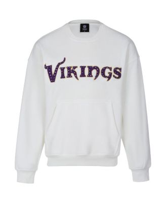 Cuce - Women's White Minnesota Vikings Chenille Jeweled Sweatshirt