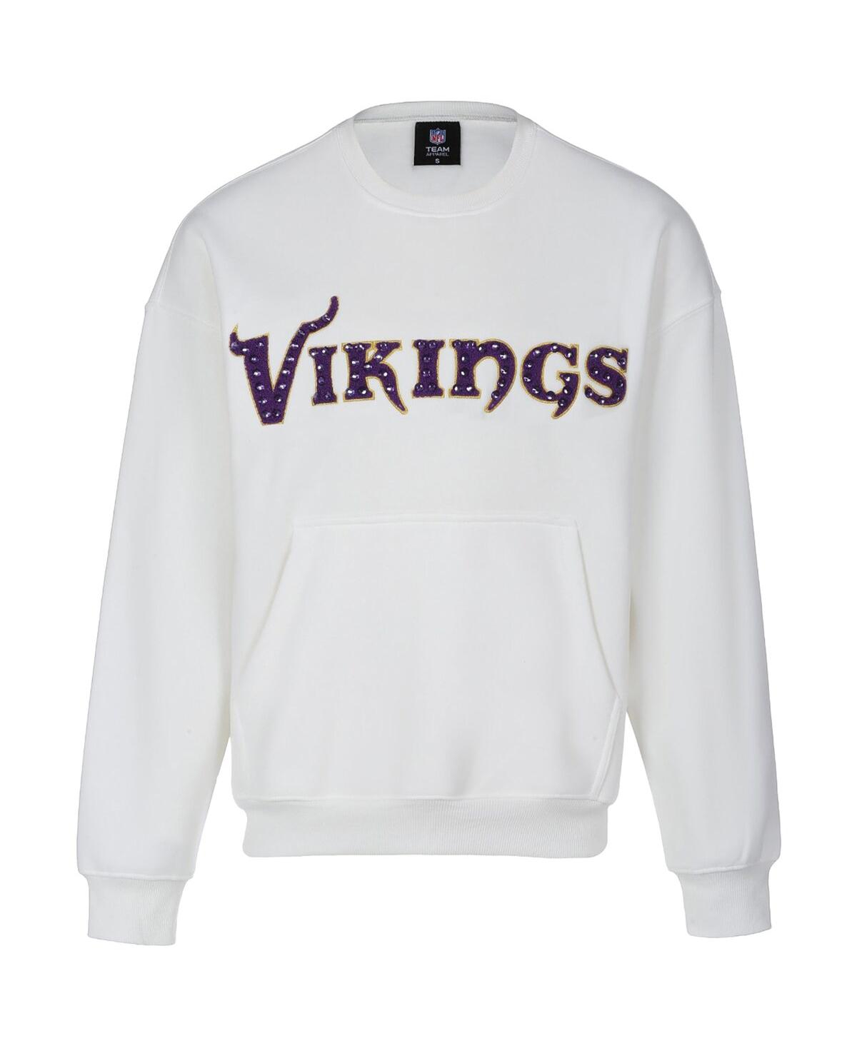 Cuce Women's White Minnesota Vikings Chenille Jeweled Sweatshirt In Animal Print