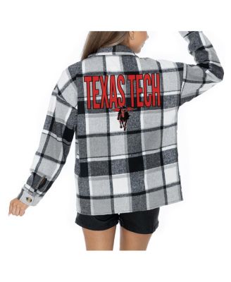 Gameday Couture - Women's Grey Texas Tech Red Raiders Long Sleeve Brushed Plaid Button-Up Overshirt Jacket