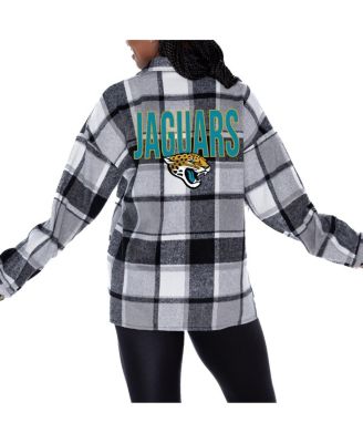 Gameday Couture - Women's Gray Jacksonville Jaguars Fieldside Fun Plaid Button-Up Overshirt