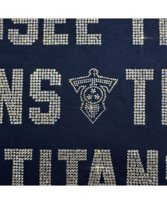 Women's Navy Tennessee Titans Relaxed Drop Shoulder Hype Era Rhinestone Text Sweatshirt