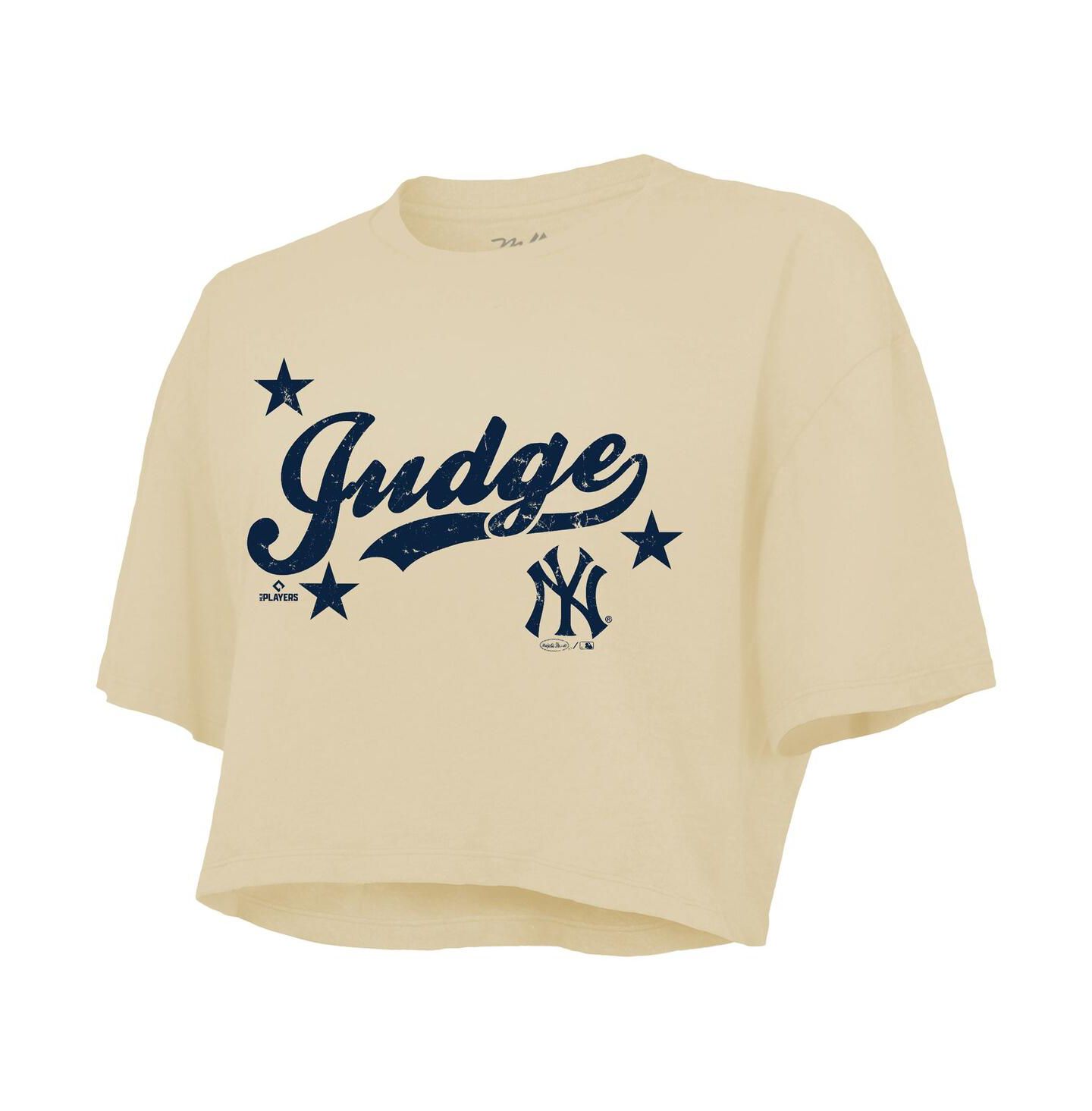 Женский топ Majestic Aaron Judge Cream New York Yankees Boxy Crop — фото 2