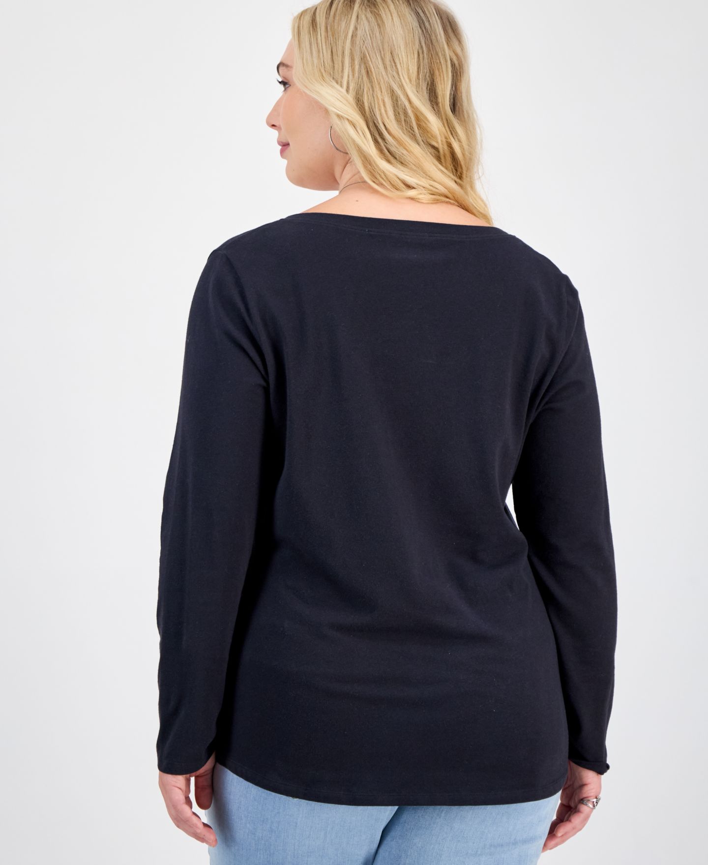 Женский топ Aveto Plus Size Long Sleeve V-Neck Top, цвет: Чёрный — фото 3