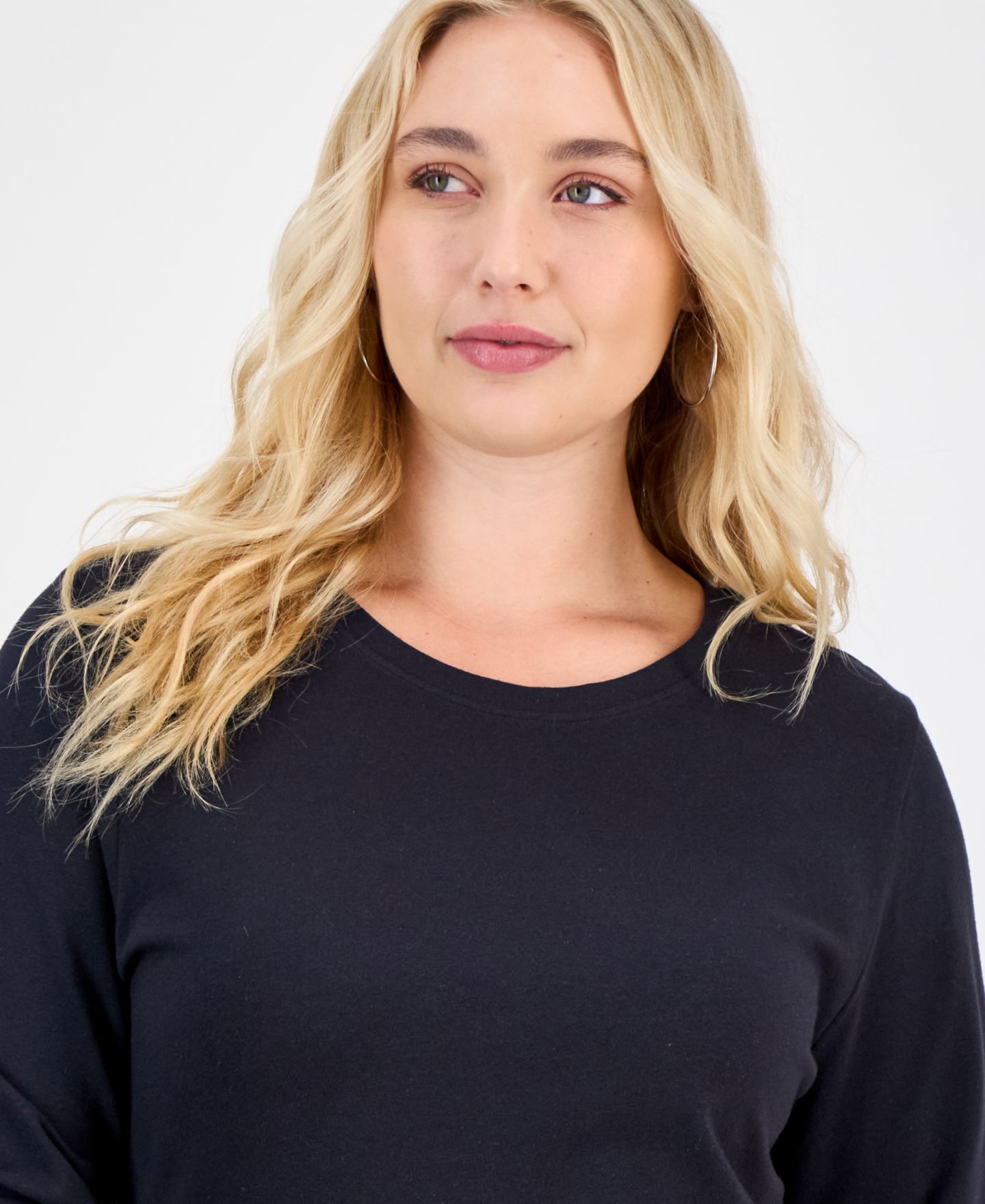 Женский топ Aveto Plus Size Long Sleeve Crewneck Top, цвет: Чёрный — фото 2