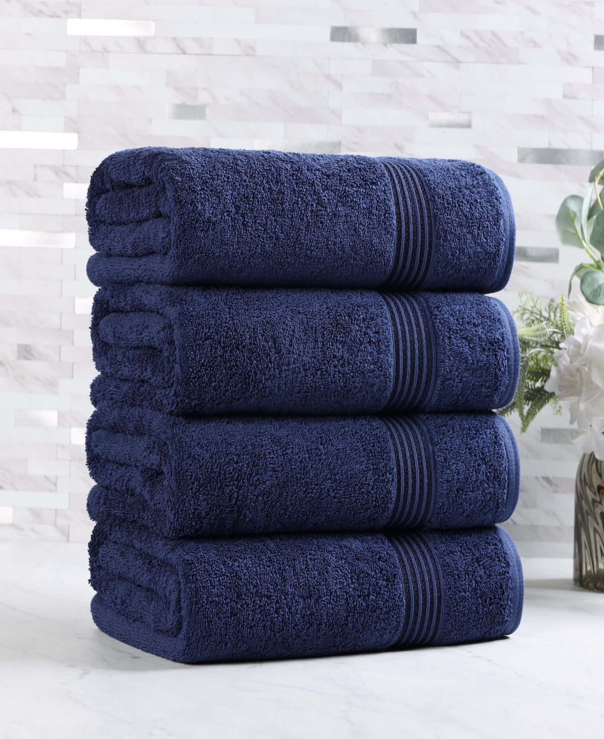Superior Solid Quick Drying 100% Egyptian Cotton 4-pc Bath Towel Set In Blue