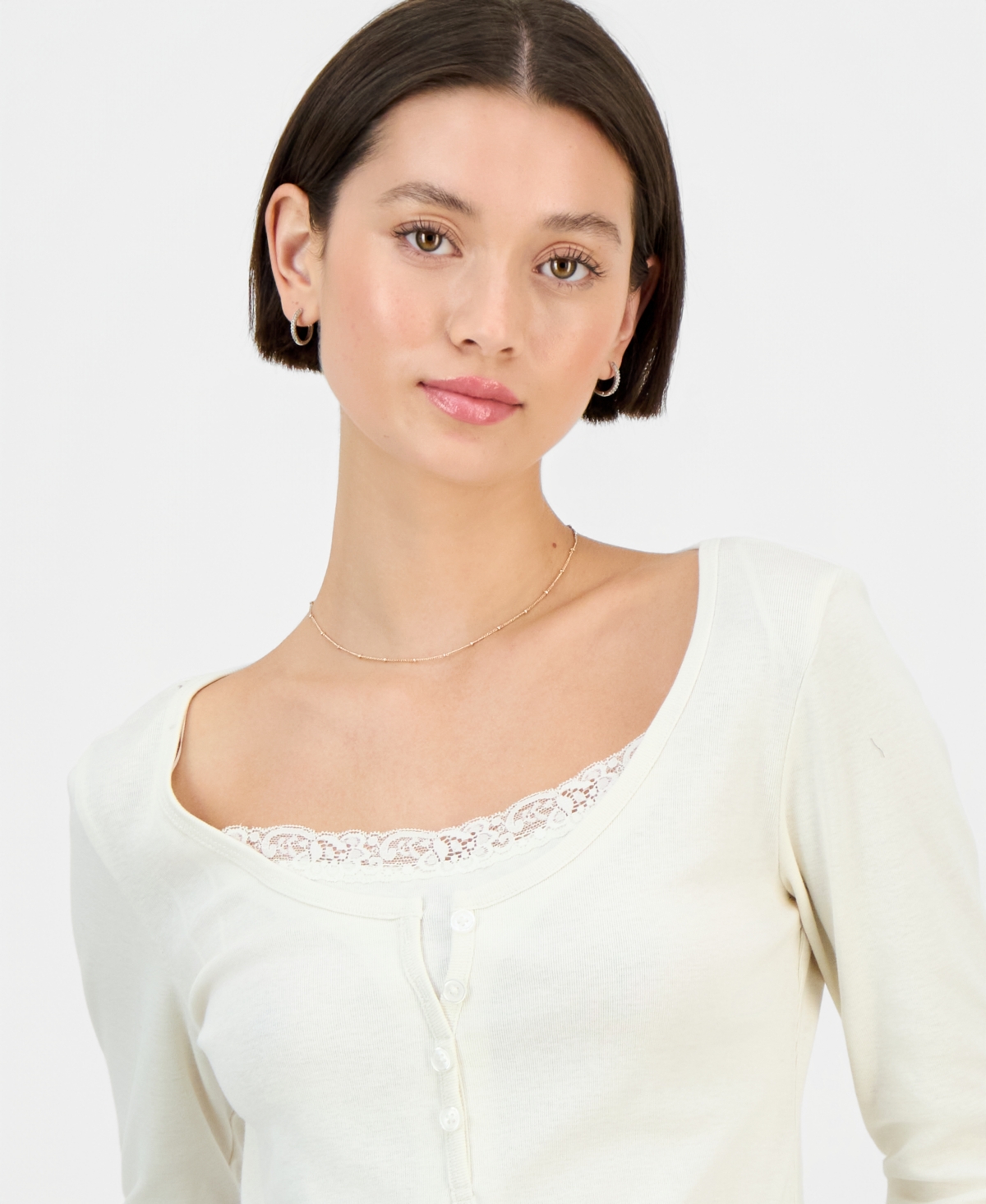 Pink Rose Juniors' Layered-Look Henley Top