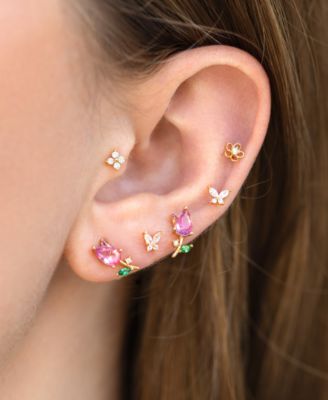 Crystal Gold Plated Teeny Tiny Flower Stud Earrings