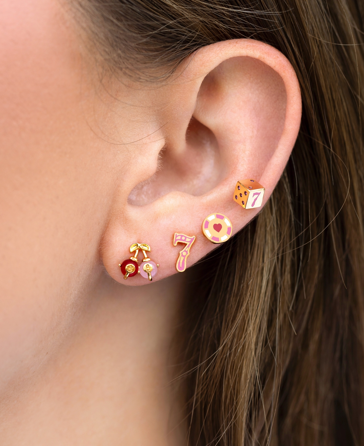 Girls Crew Crystal Gold Plated Feeling Lucky Stud Set