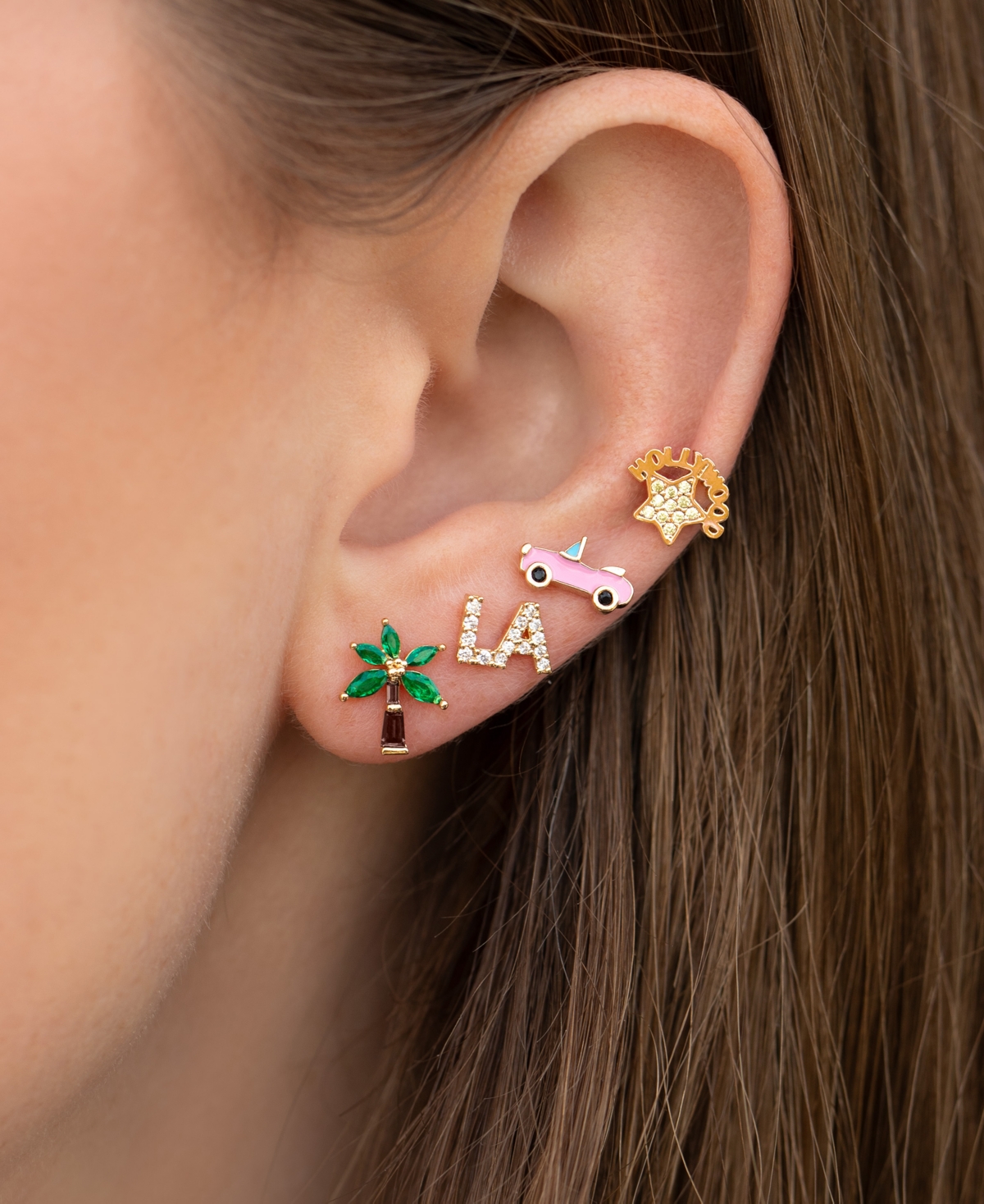 Girls Crew Crystal Gold Plated City Of Angels Stud Set In Gold