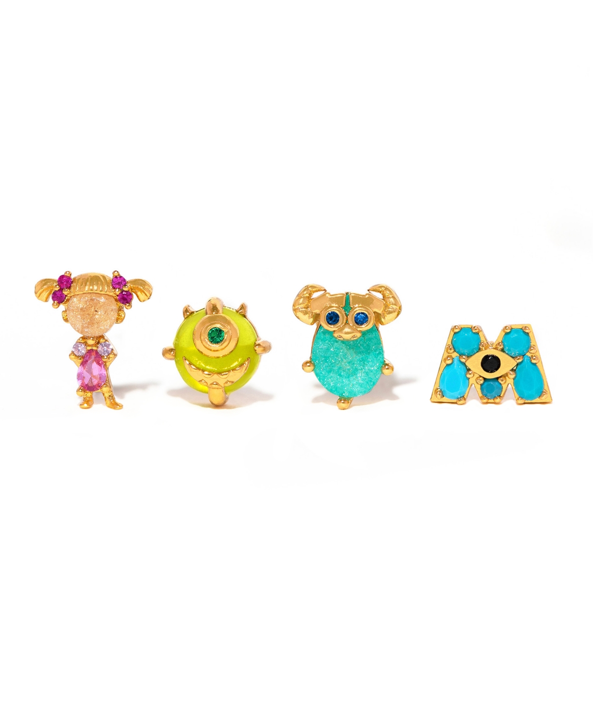 Girls Crew Crystal Gold Plated Pixar Monsters Stud Set In Gold