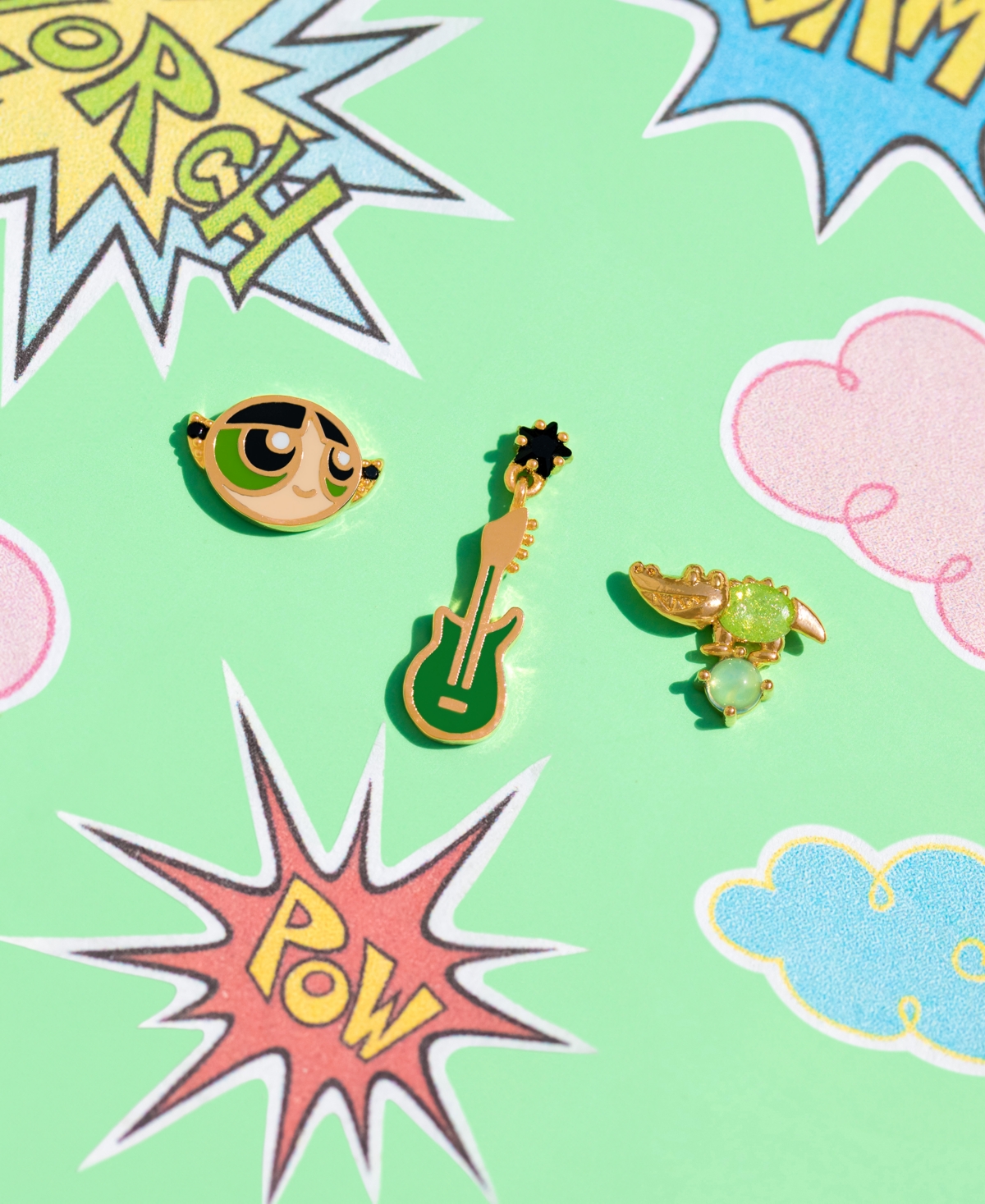 Girls Crew Crystal Gold Plated Enamel The Powerpuff Girls Buttercup Stud Set In Gold