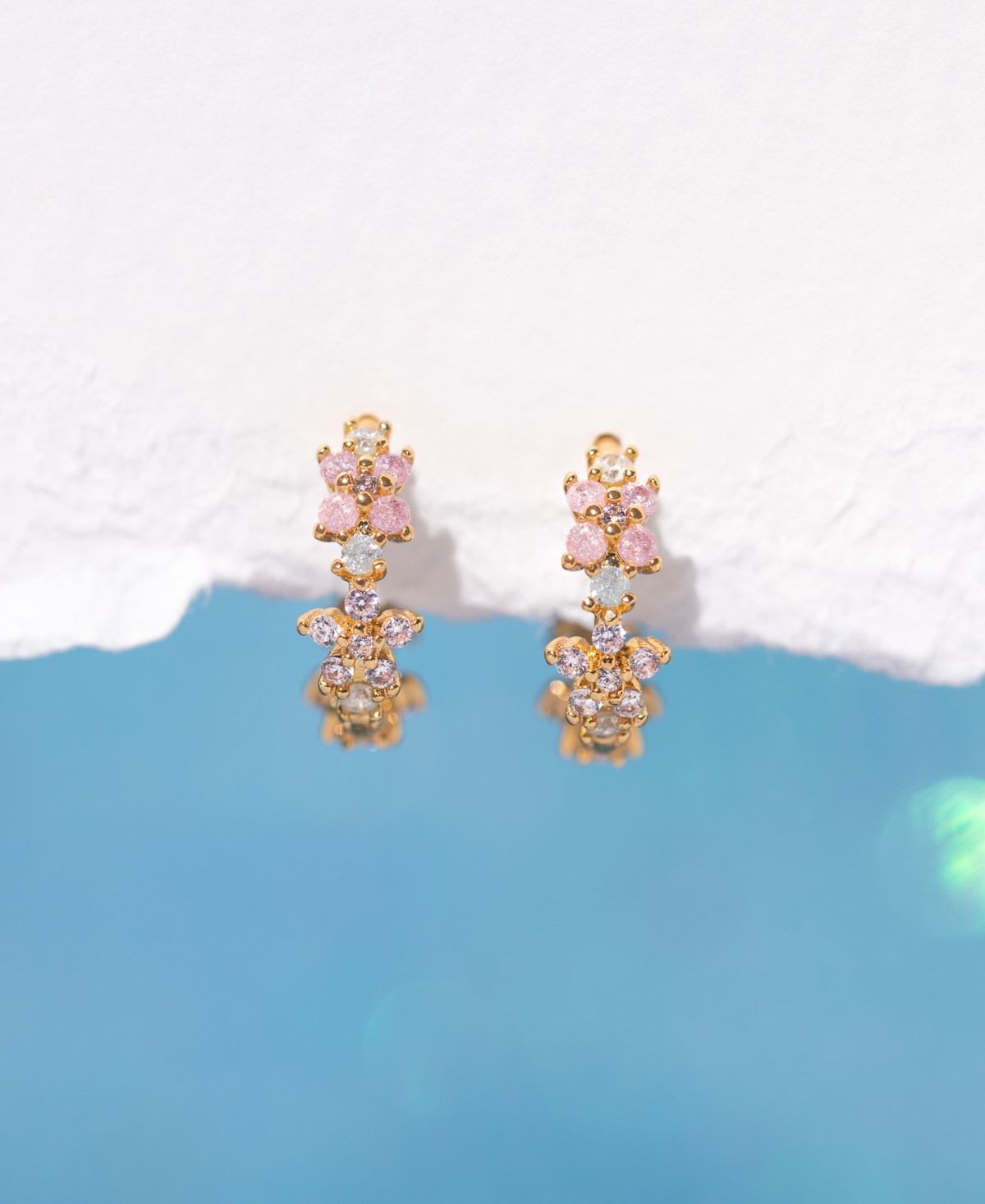 Girls Crew Crystal Pastel Star Gold Plated Huggie Hoop Earrings