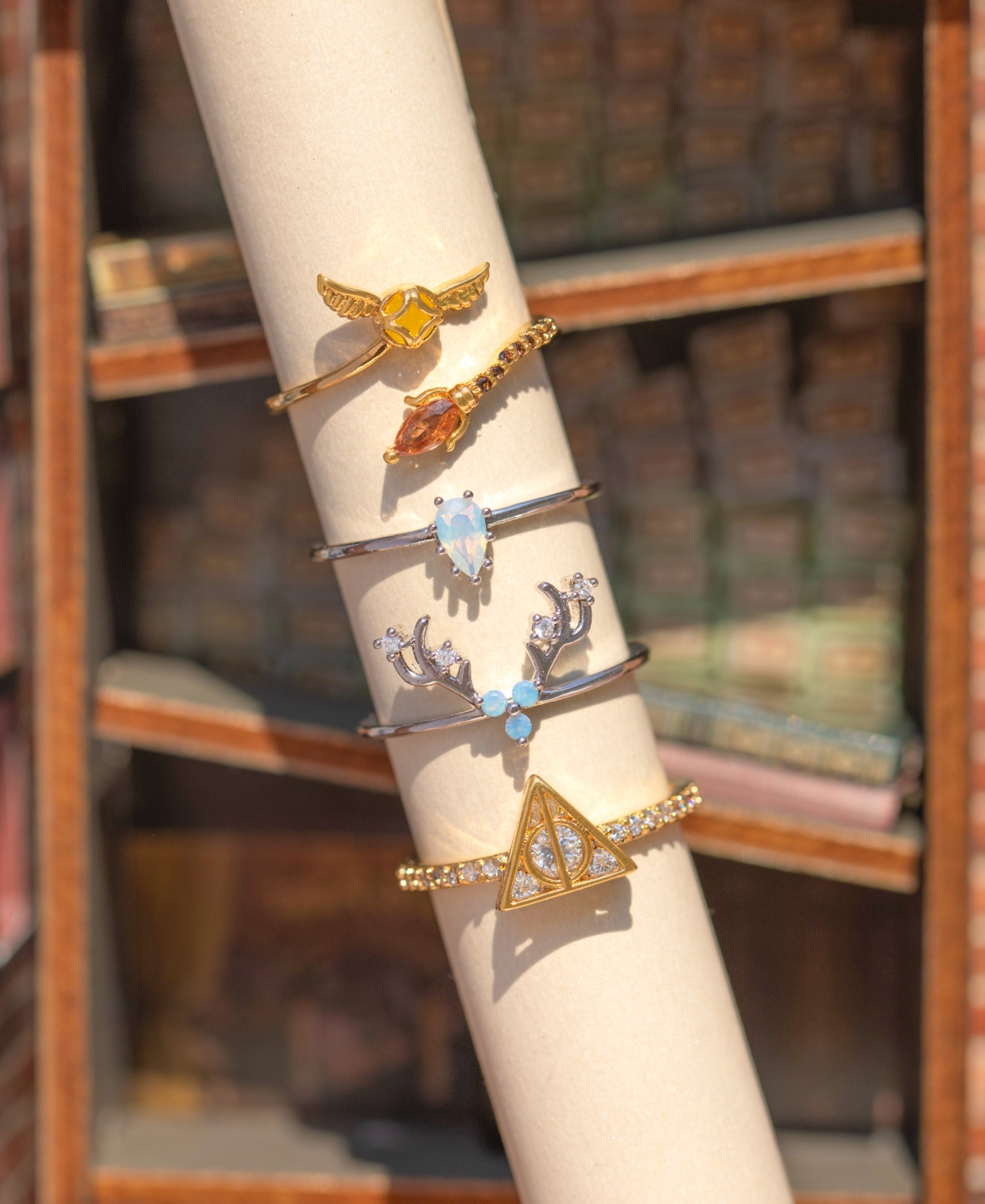 Girls Crew Gold Plated Harry Potter Golden Snitch Adjustable Crystal Rings