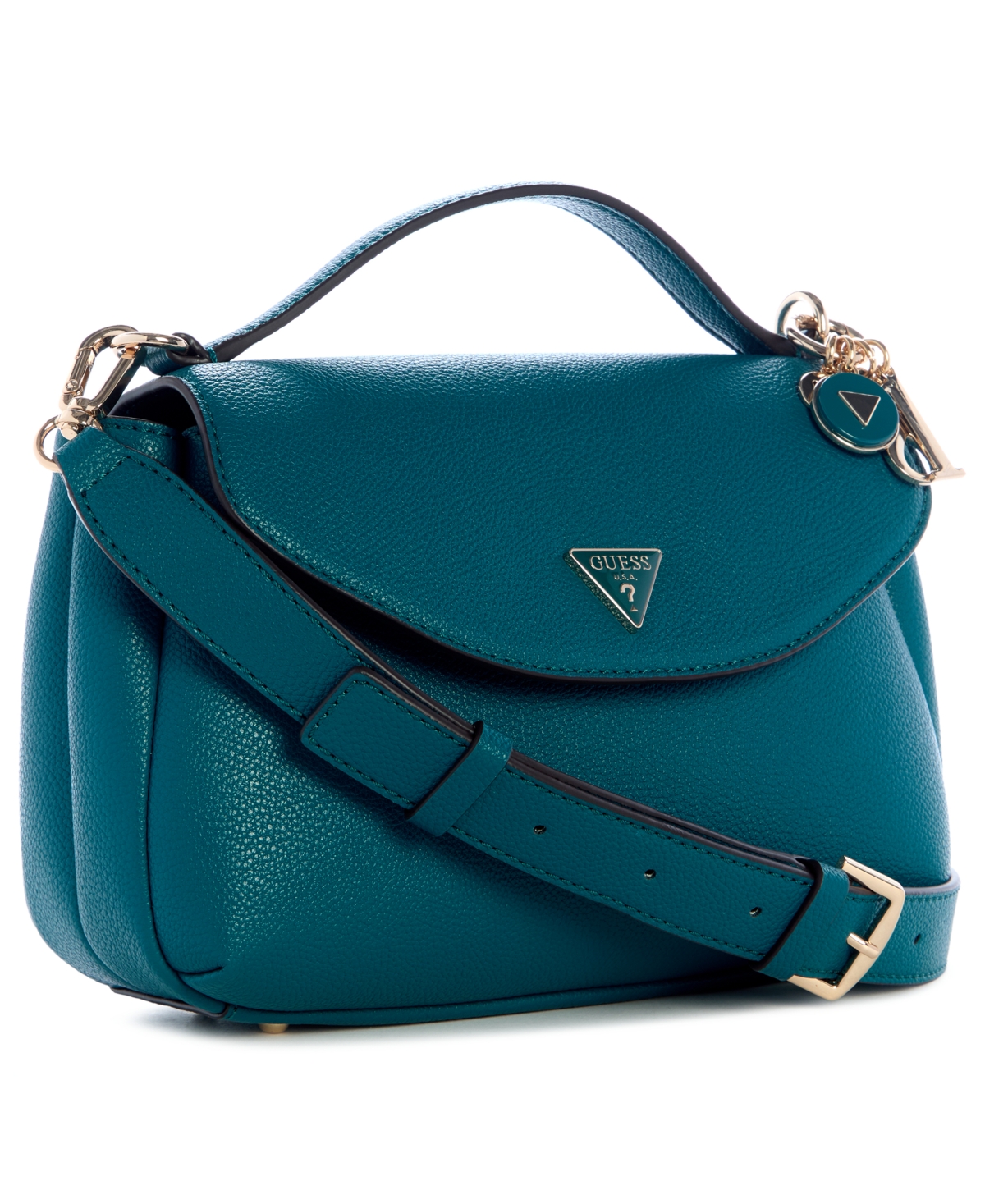 Guess Evie Top Handle Flap Small Crossbody Bag In Blue