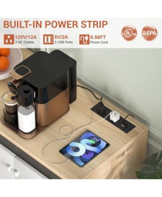 Ahaeaplus Storage Buffet Cabinet with Adjustable Shelves, Coffee Bar with Charging Station, LED Light