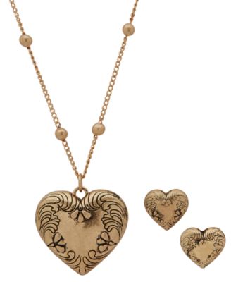 Yellowstone - 2-Pc. Heart Pendant Necklace and Stud Earrings Gift Set