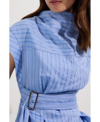 Women's Belted Woven Midi Shirt Dress