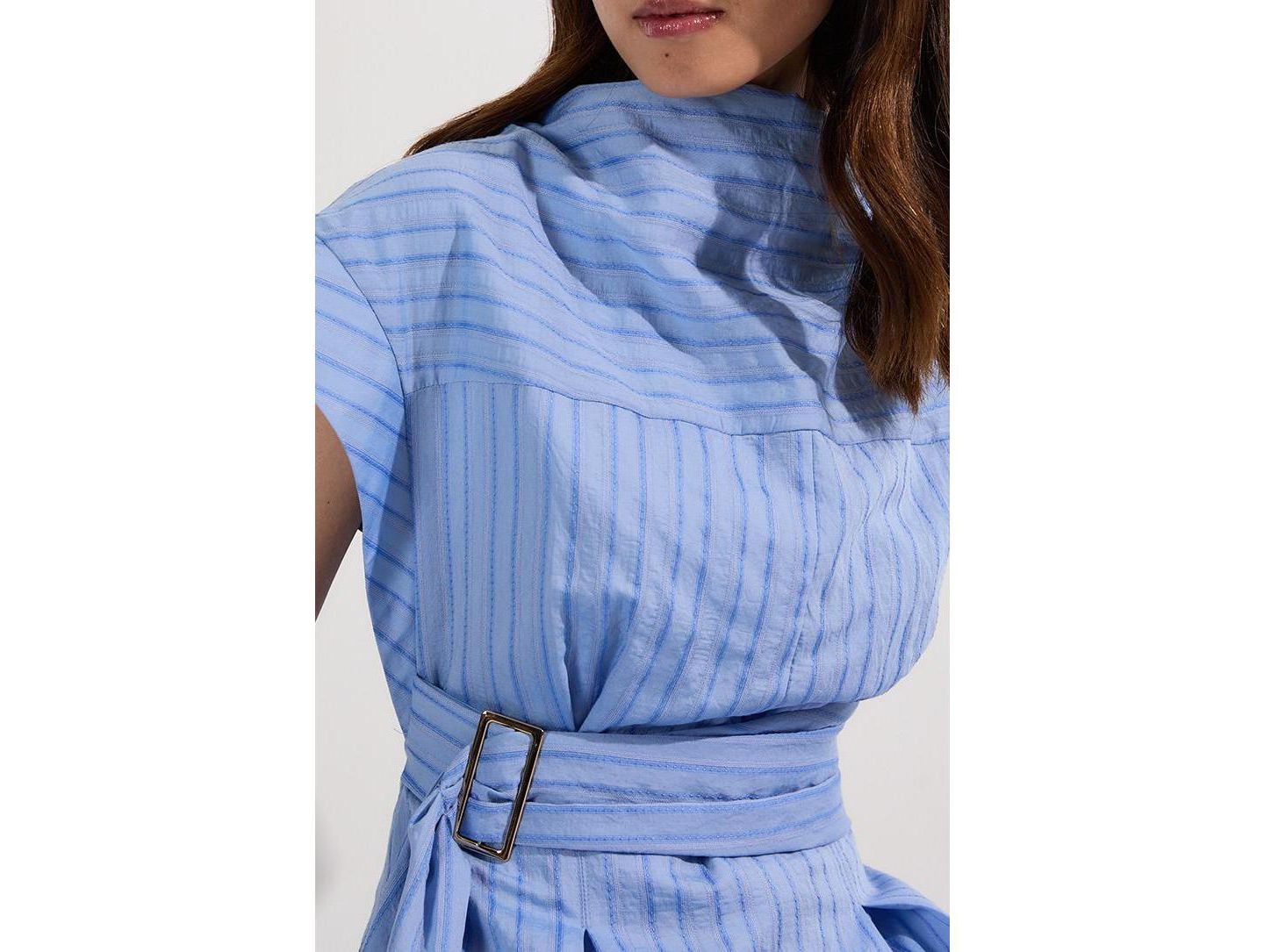 Женское платье Karen Millen Belted Woven Midi Shirt Dress, цвет: Синий — фото 7