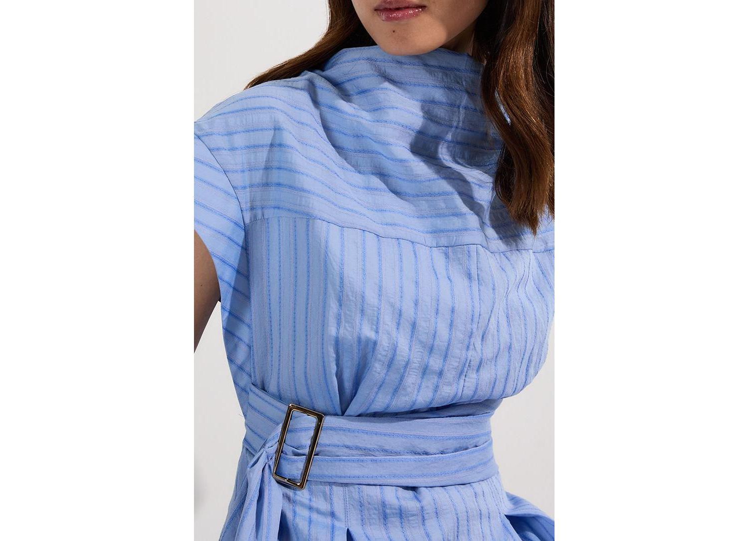 Women's Belted Woven Midi Shirt Dress