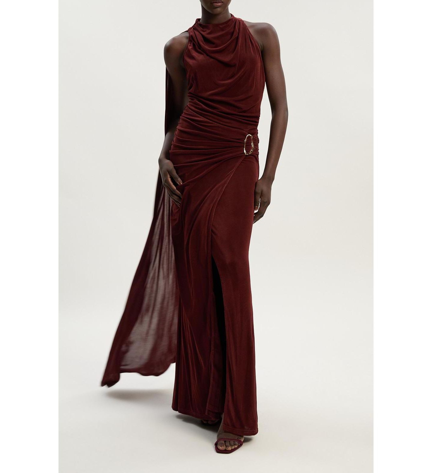 Женское платье Karen Millen Slinky Crepe High Neck Maxi, цвет: Шоколадный — фото 5