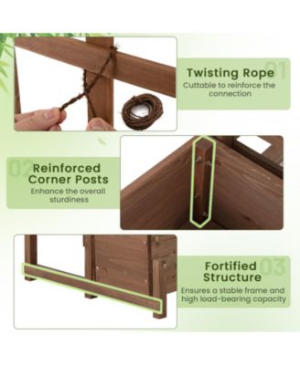 2PCS Raised Garden Bed w/Trellis Drainage Holes Legs Twisting Rope for Backyard