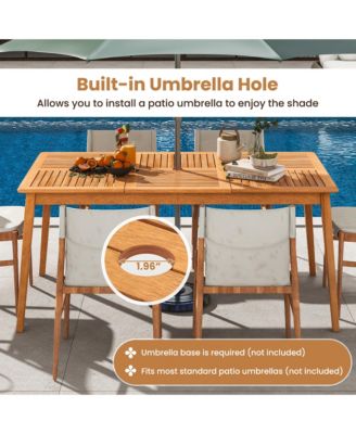 6-Person Outdoor Acacia Wood Dining Table w/ 1.96'' Umbrella Hole Rectangular