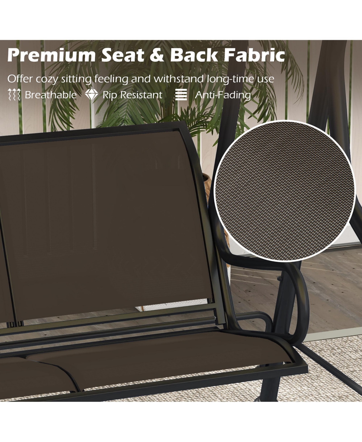 Gymax 3-Seat Outdoor Swing Porch Canopy Swing w/ Adjustable Shading Breathable Seat