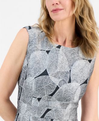 Women's Leaf Jacquard Sleeveless Sheath Dress