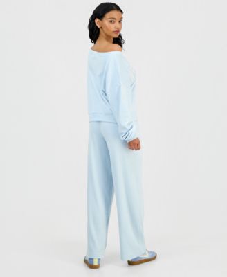 Grayson Threads, The Label Grayson Threads The Label Juniors Nyc Velour Off The Shoulder Sweatshirt Joggers In Blue