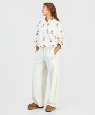 Juniors' White Polar Fleece Quarter-Zip Sweatshirt & Joggers