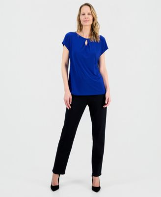 Women's Diamond-Neck Short-Sleeve Top, Regular & Petite