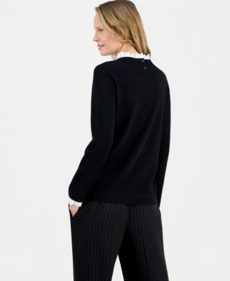 Women's Ruffle-Lace Collar Long-Sleeve Sweater 