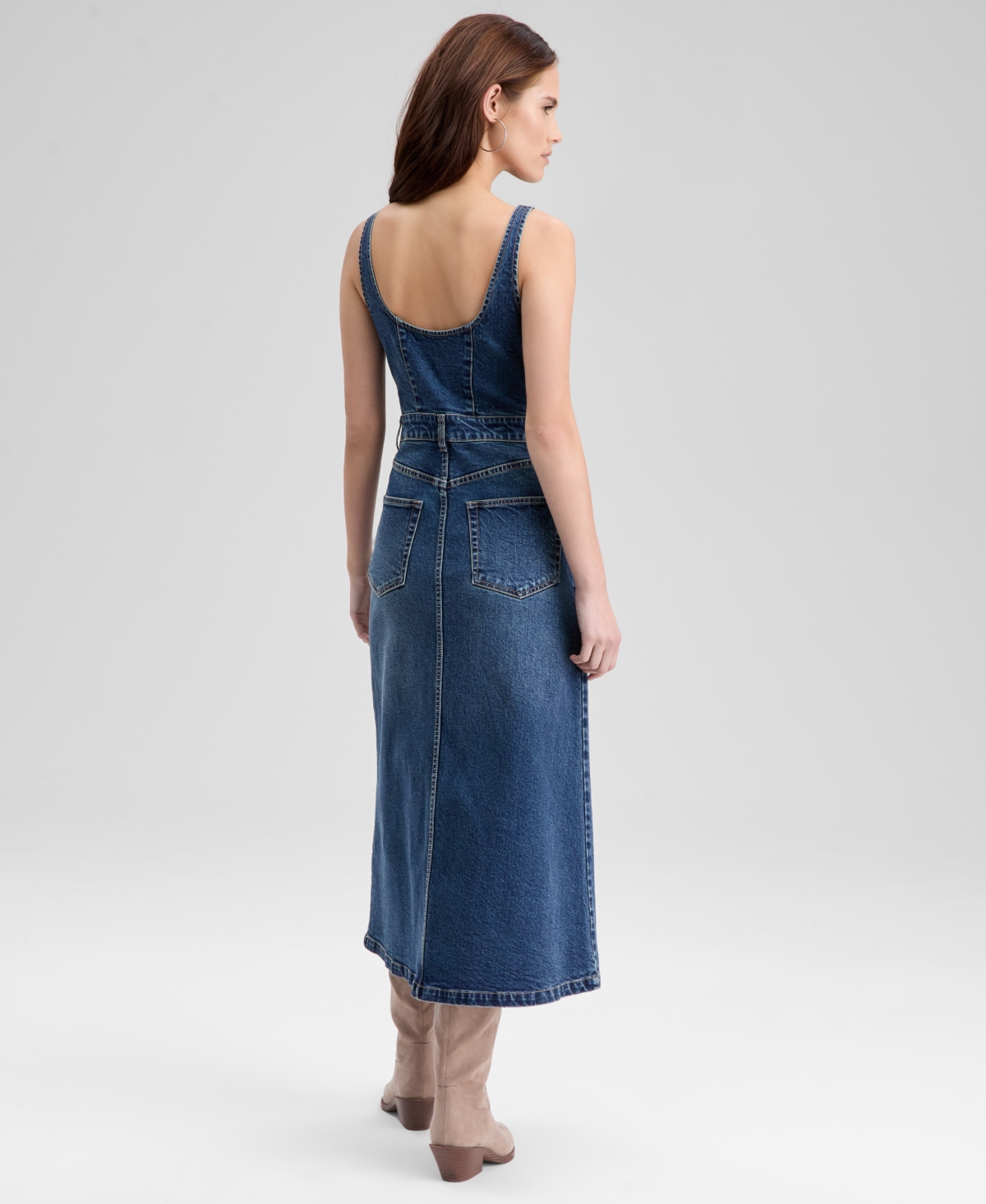 And Now This Petite Denim Scoop Neck Sleeveless Midi Dress, Macy's Exclusive In Blue