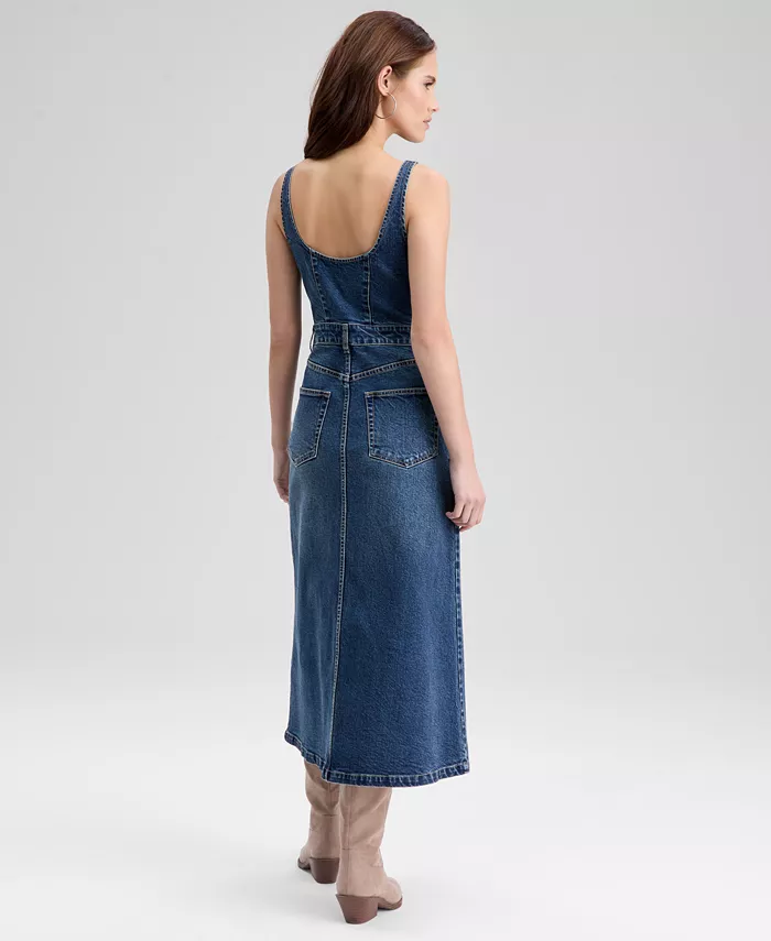 Women's Sleeveless Denim Midi Dress - thumbnail 5