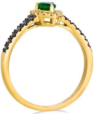 Emerald (.25 ct. t.w.), Chocolate Diamond (.19 ct. t.w.) and Nude Diamond Ring (.15 ct. t.w.) in 14k Honey Gold