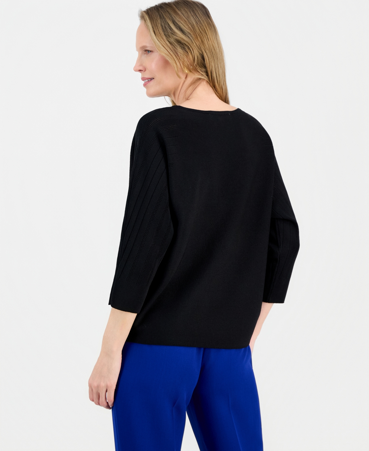 Kasper Women's Boat-Neck Multi-Stitch Dolman-Sleeve Sweater