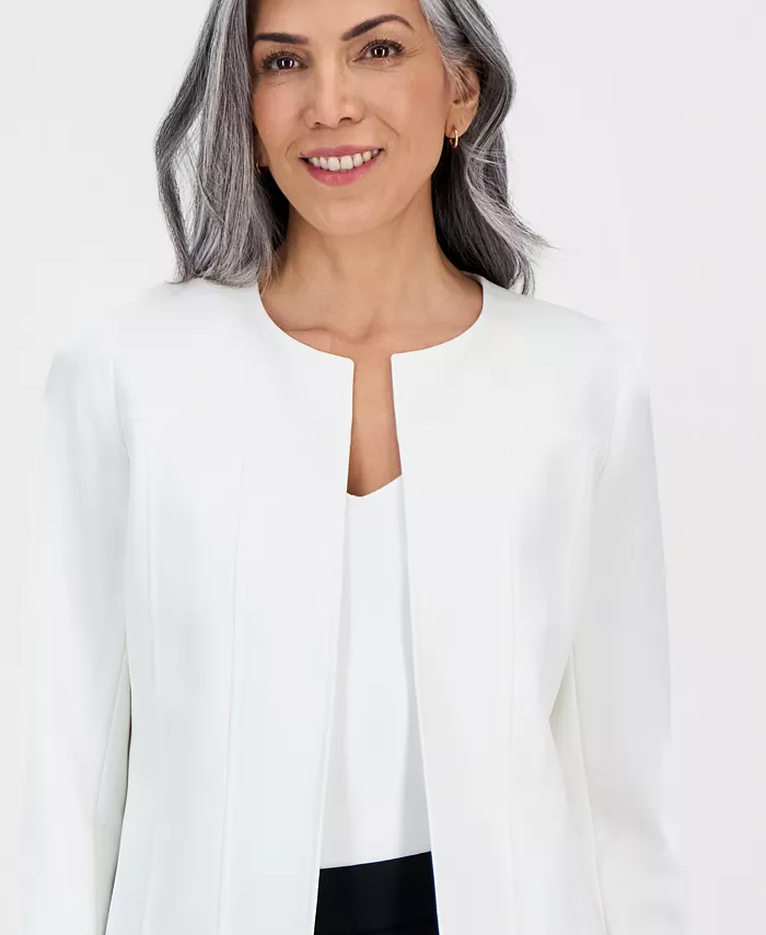 Women's Collarless Open-Front Long-Sleeve Jacket - thumbnail 4