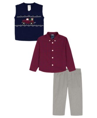 Baby Boys' Fairisle Truck Sweater Vest, Shirt and Pants, 3-Piece Set