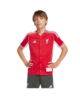 adidas - Big Boys and Girls Red Liverpool Full-Button Baseball Jersey