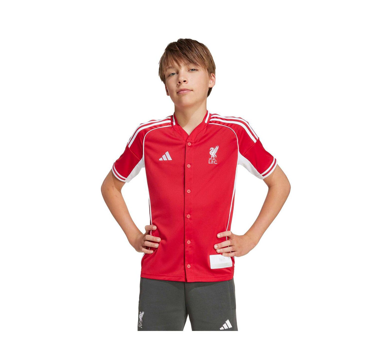 Big Boys and Girls Red Liverpool Full-Button Baseball Jersey