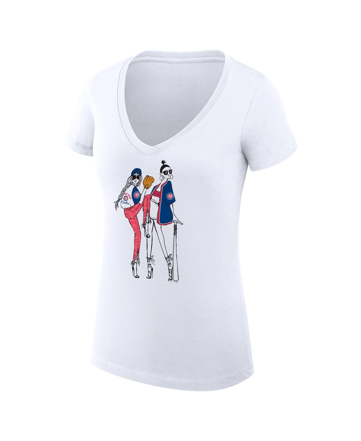 G-iii 4her By Carl Banks Women's White Chicago Cubs Super-slim Fit Lightweight Baseball V-neck T-shirt In White