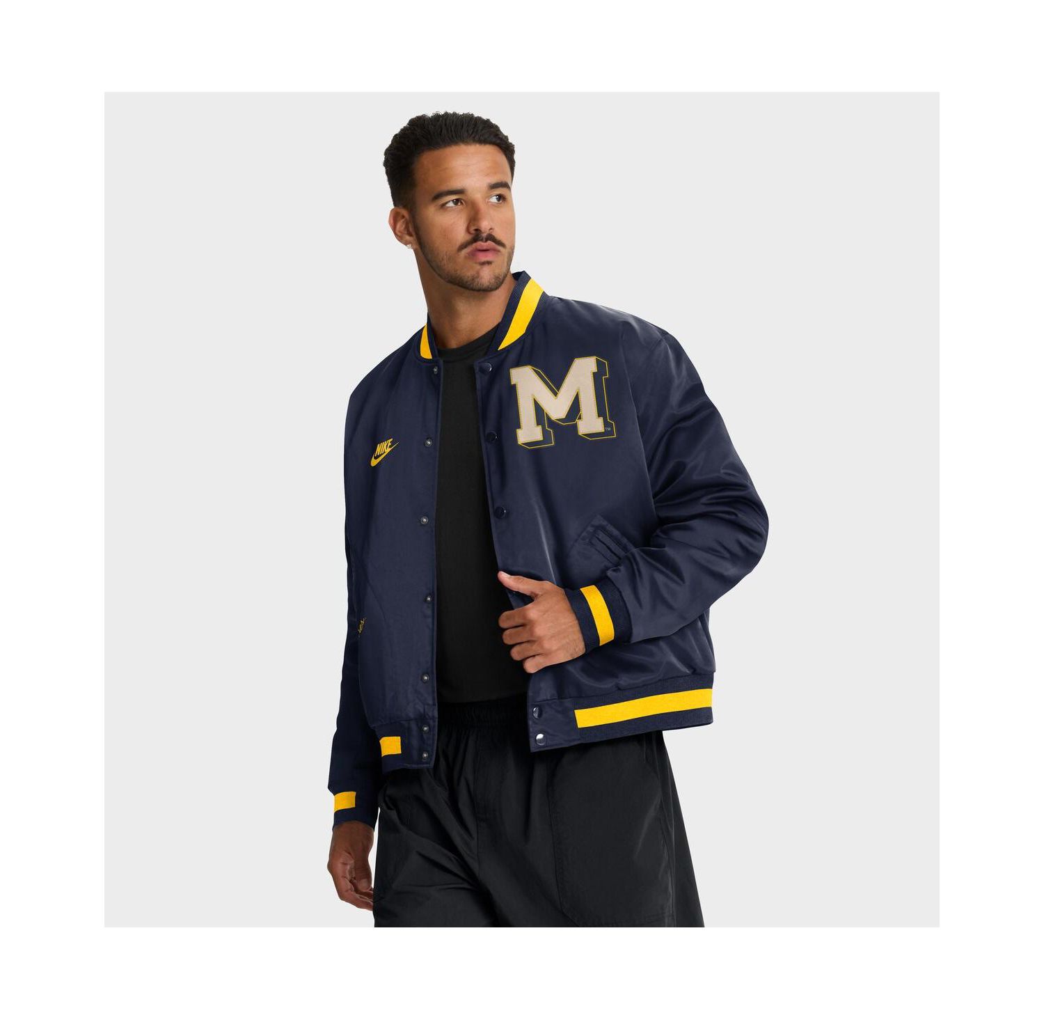 Men's Navy Michigan Wolverines Legacy Full-Snap Bomber Jacket